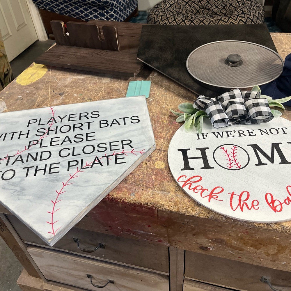 Baseball Home Plate Sign with Red Stitching Funny bathroom sign players with